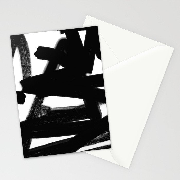 Thinking Out Loud - Black and white abstract painting, raw brush strokes Stationery Card Gallery Image 2