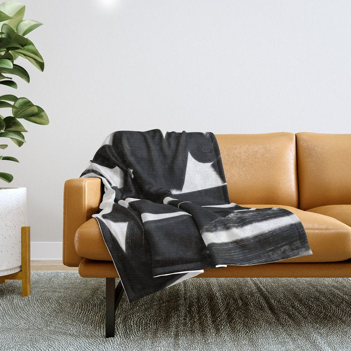 Thinking Out Loud - Black and white abstract painting, raw brush strokes Throw Blanket Gallery Image 1