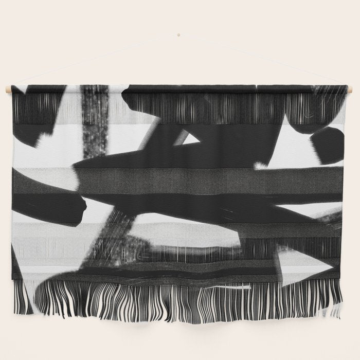 Thinking Out Loud - Black and white abstract painting, raw brush strokes Wall Hanging Gallery Image 1