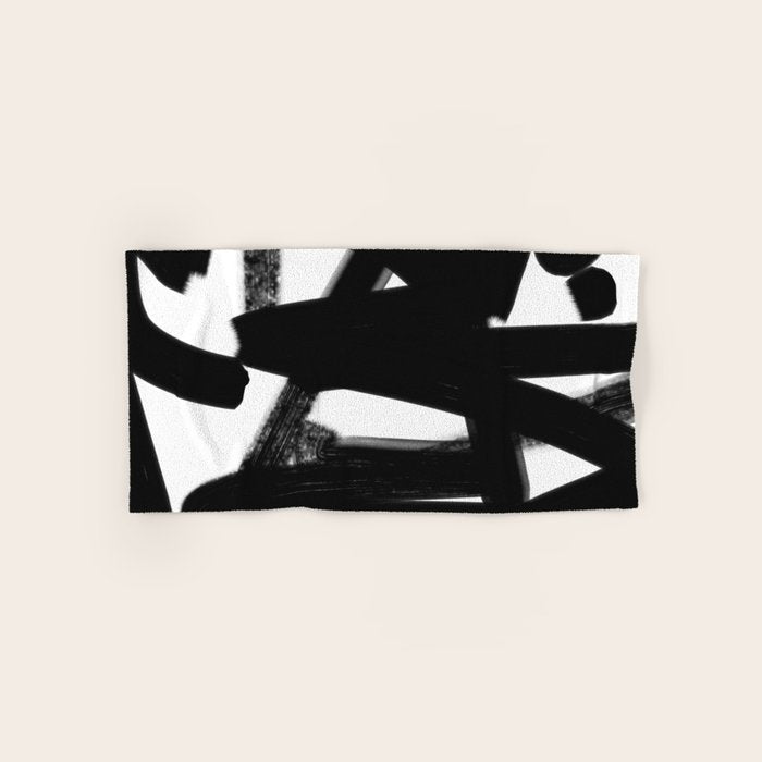Thinking Out Loud - Black and white abstract painting, raw brush strokes Bath Towel Gallery Image 1