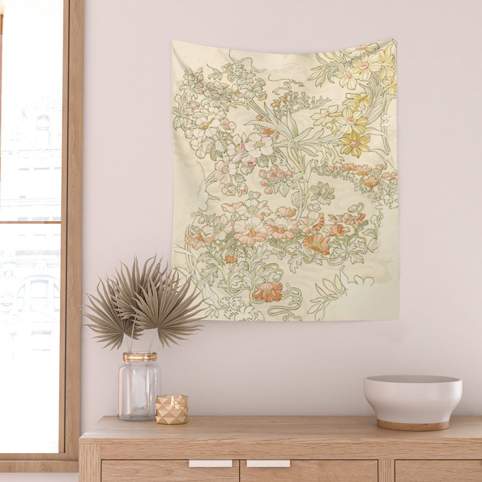 Alphonse Mucha "Anemones, Apple Blossoms and Narcissis" Wall Tapestry Gallery Image 2