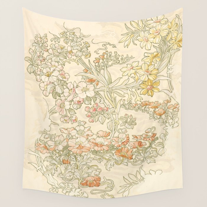 Alphonse Mucha "Anemones, Apple Blossoms and Narcissis" Wall Tapestry Gallery Image 4