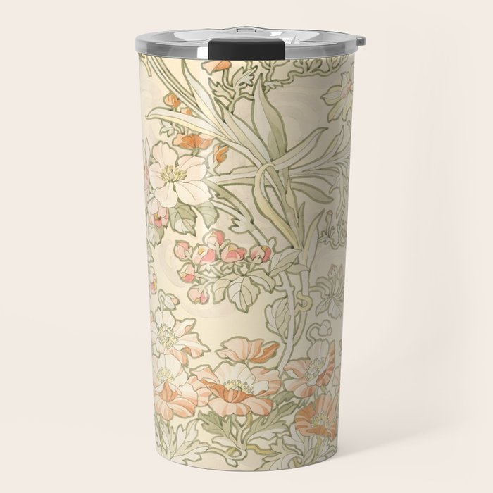 Alphonse Mucha "Anemones, Apple Blossoms and Narcissis" Travel Mug Gallery Image 1