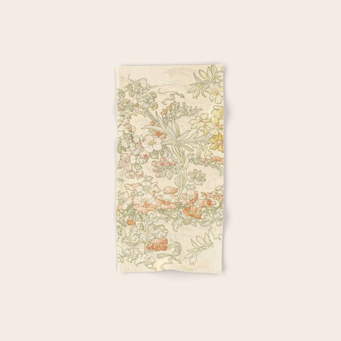 Alphonse Mucha "Anemones, Apple Blossoms and Narcissis" Bath Towel Gallery Image 1