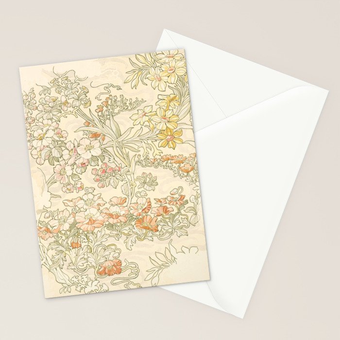 Alphonse Mucha "Anemones, Apple Blossoms and Narcissis" Stationery Card Gallery Image 2