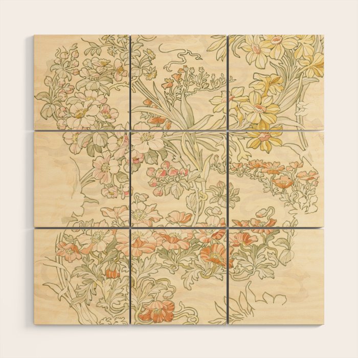 Alphonse Mucha "Anemones, Apple Blossoms and Narcissis" Wood Wall Art Gallery Image 1