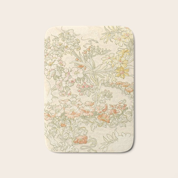Alphonse Mucha "Anemones, Apple Blossoms and Narcissis" Bath Mat Gallery Image 1