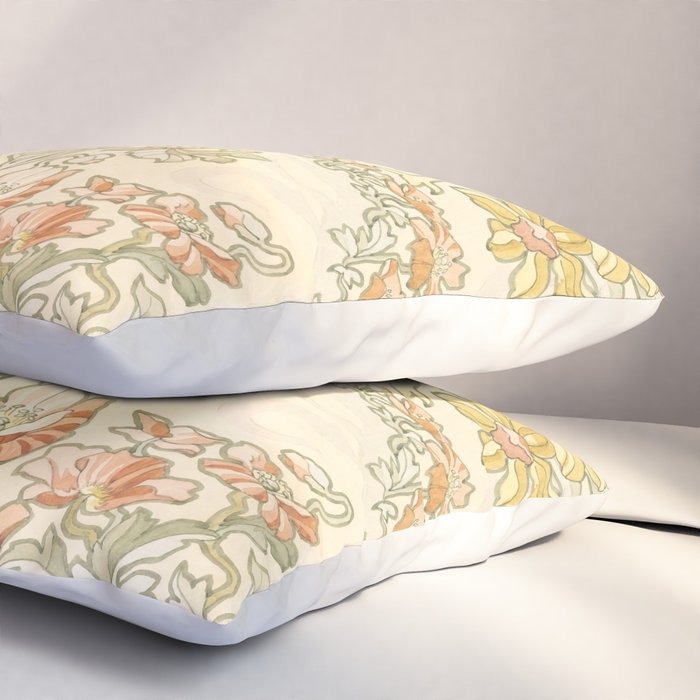 Alphonse Mucha "Anemones, Apple Blossoms and Narcissis" Pillow Sham Gallery Image 3