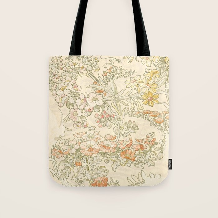 Alphonse Mucha "Anemones, Apple Blossoms and Narcissis" Tote Bag Gallery Image 1