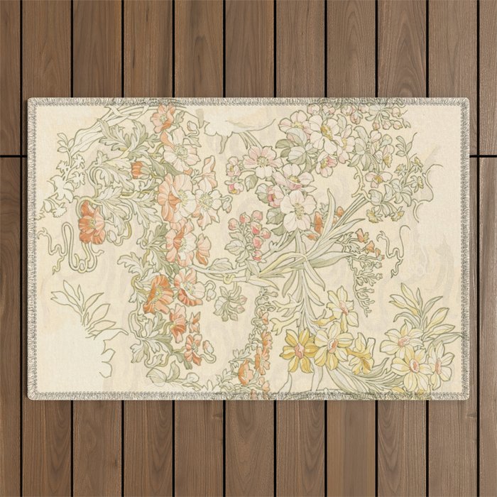 Alphonse Mucha "Anemones, Apple Blossoms and Narcissis" Outdoor Rug Gallery Image 1