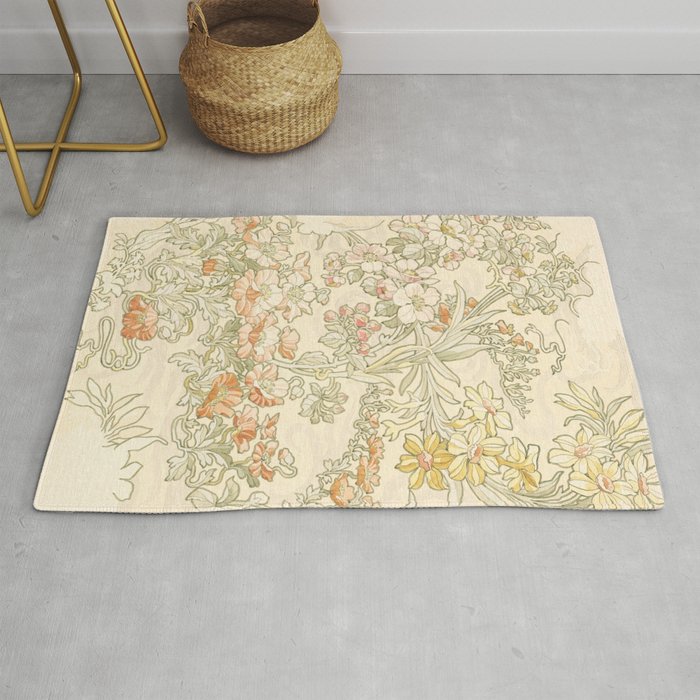 Alphonse Mucha "Anemones, Apple Blossoms and Narcissis" Rug Gallery Image 1