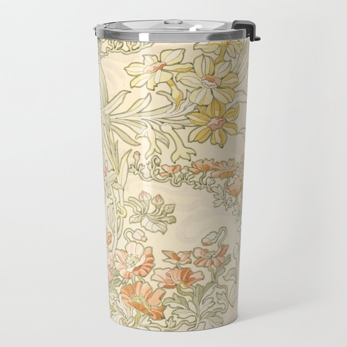 Alphonse Mucha "Anemones, Apple Blossoms and Narcissis" Travel Mug Gallery Image 2