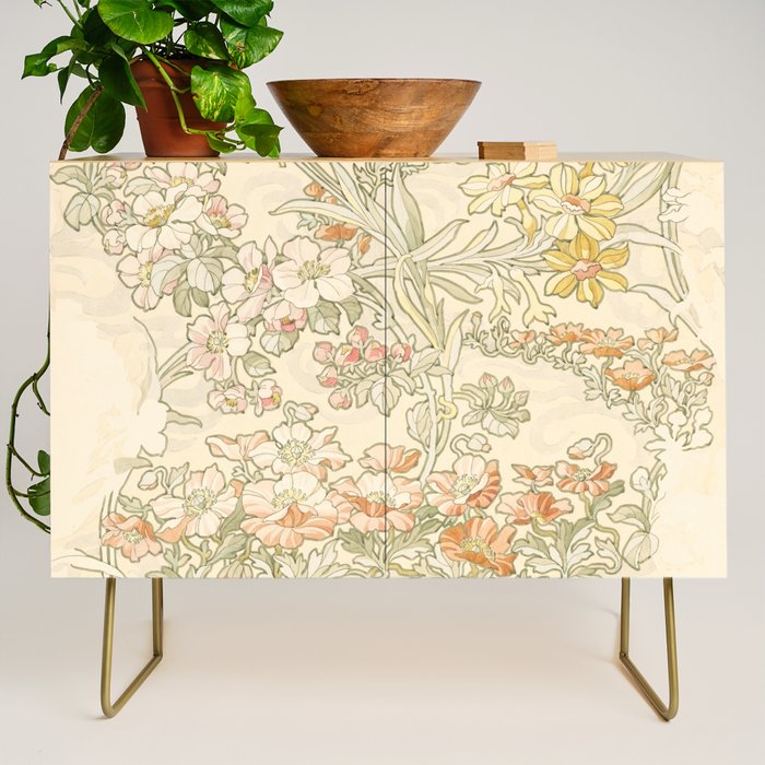 Alphonse Mucha "Anemones, Apple Blossoms and Narcissis" Credenza Gallery Image 1