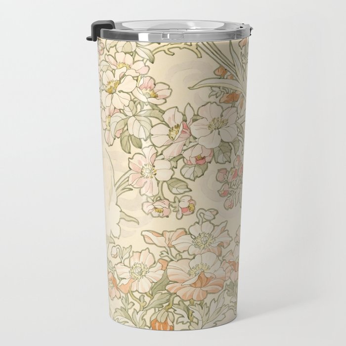 Alphonse Mucha "Anemones, Apple Blossoms and Narcissis" Travel Mug Gallery Image 3
