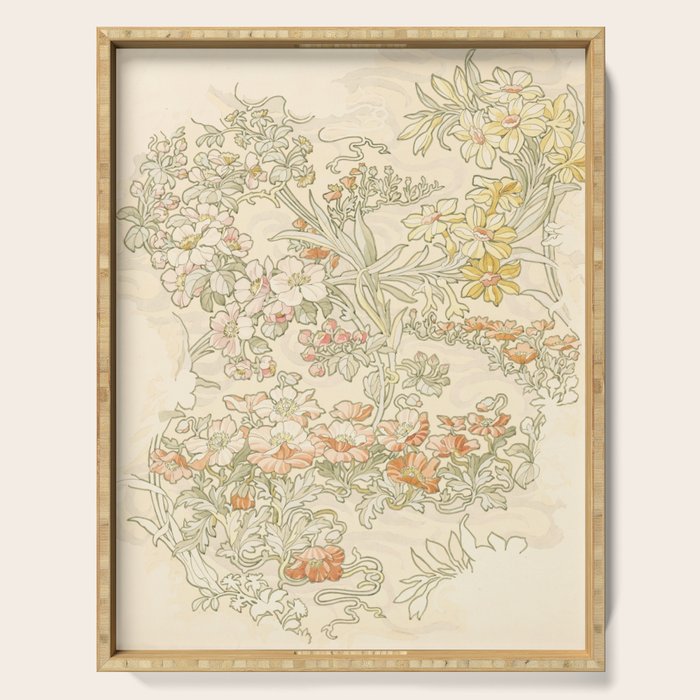 Alphonse Mucha "Anemones, Apple Blossoms and Narcissis" Serving Tray Gallery Image 1