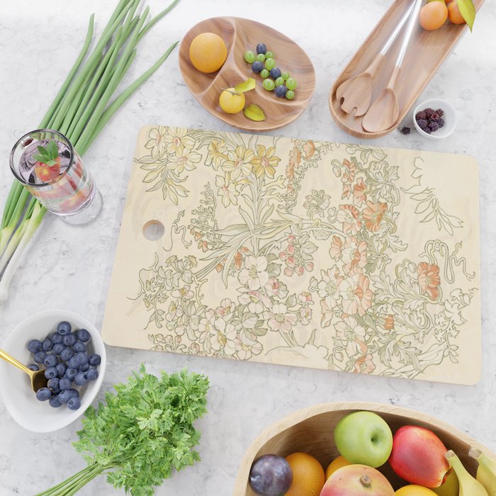 Alphonse Mucha "Anemones, Apple Blossoms and Narcissis" Cutting Board Gallery Image 2