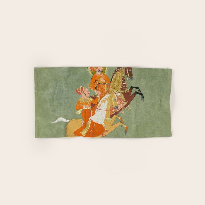 MAHARANA ARI SINGH OF MEWAR RIDING WITH A COMPANION BY THE ARTIST JUGARSI, MEWAR, RAJASTHAN 1765-66  Bath Towel Gallery Image 1