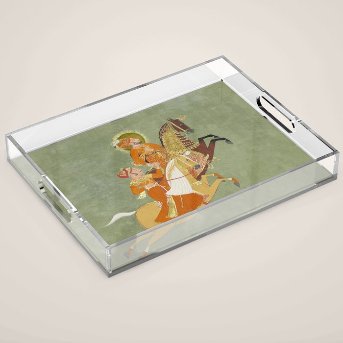 MAHARANA ARI SINGH OF MEWAR RIDING WITH A COMPANION BY THE ARTIST JUGARSI, MEWAR, RAJASTHAN 1765-66  Acrylic Tray Gallery Image 1