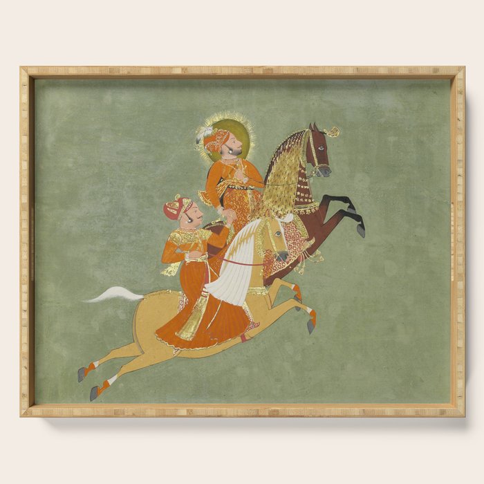 MAHARANA ARI SINGH OF MEWAR RIDING WITH A COMPANION BY THE ARTIST JUGARSI, MEWAR, RAJASTHAN 1765-66  Serving Tray Gallery Image 1