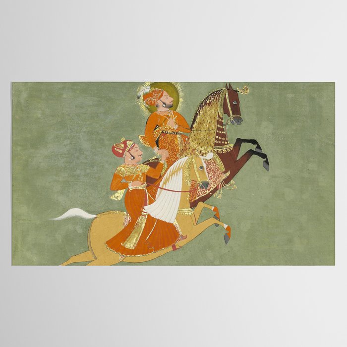 MAHARANA ARI SINGH OF MEWAR RIDING WITH A COMPANION BY THE ARTIST JUGARSI, MEWAR, RAJASTHAN 1765-66  Tablecloth Gallery Image 2