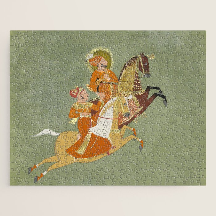 MAHARANA ARI SINGH OF MEWAR RIDING WITH A COMPANION BY THE ARTIST JUGARSI, MEWAR, RAJASTHAN 1765-66  Jigsaw Puzzle Gallery Image 1