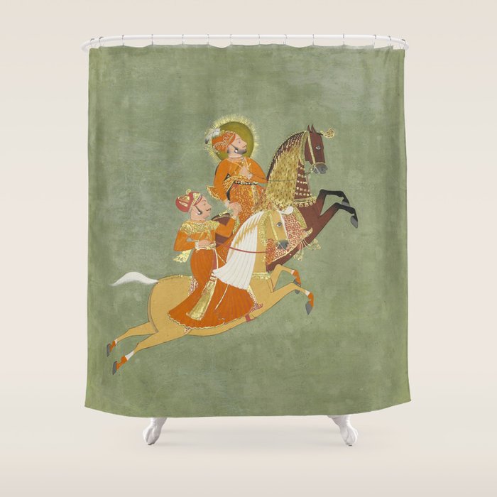 MAHARANA ARI SINGH OF MEWAR RIDING WITH A COMPANION BY THE ARTIST JUGARSI, MEWAR, RAJASTHAN 1765-66  Shower Curtain Gallery Image 1