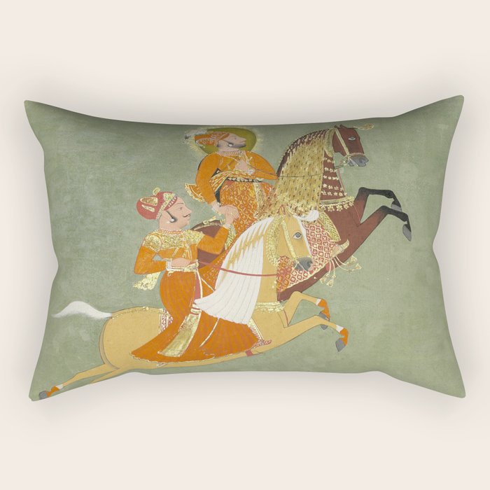 MAHARANA ARI SINGH OF MEWAR RIDING WITH A COMPANION BY THE ARTIST JUGARSI, MEWAR, RAJASTHAN 1765-66  Rectangular Pillow Gallery Image 2