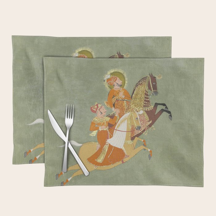 MAHARANA ARI SINGH OF MEWAR RIDING WITH A COMPANION BY THE ARTIST JUGARSI, MEWAR, RAJASTHAN 1765-66  Placemat Gallery Image 1