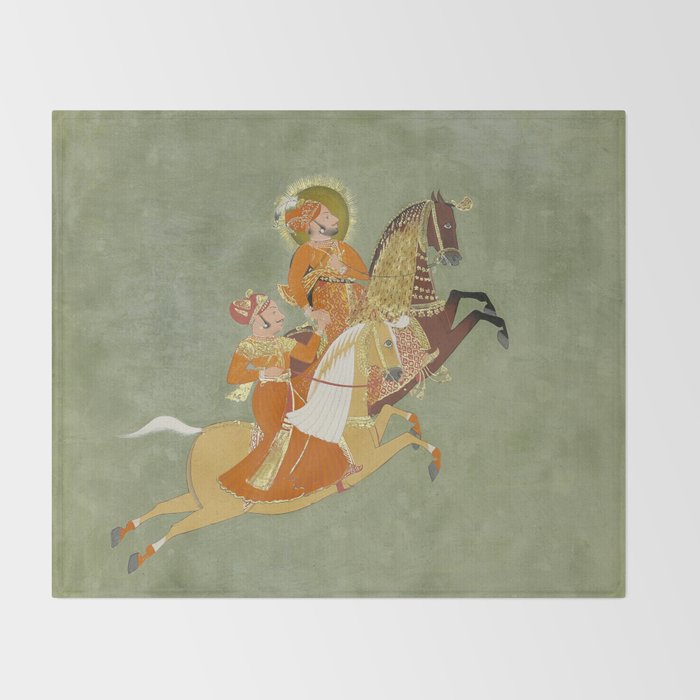 MAHARANA ARI SINGH OF MEWAR RIDING WITH A COMPANION BY THE ARTIST JUGARSI, MEWAR, RAJASTHAN 1765-66  Throw Blanket Gallery Image 2