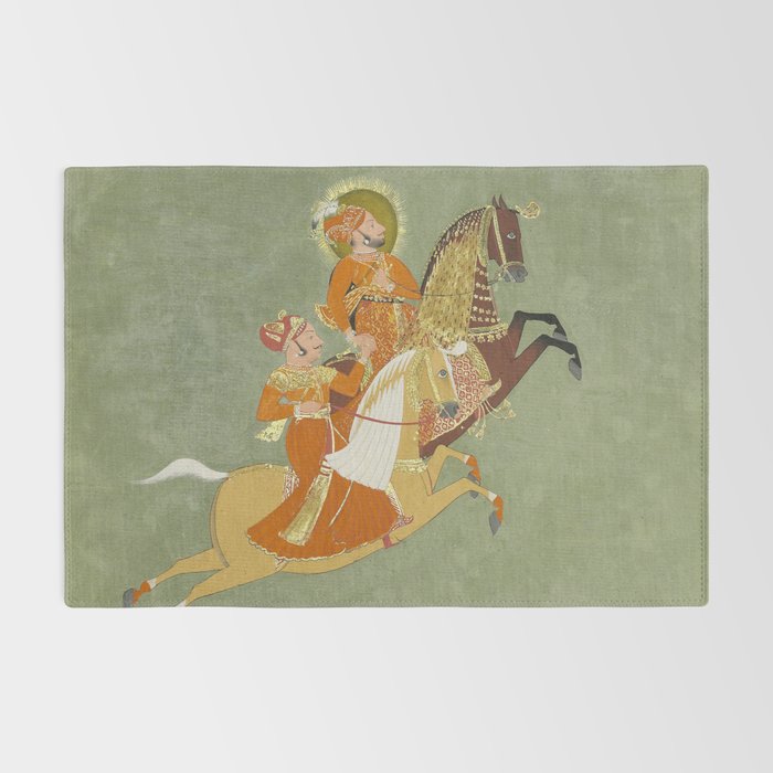 MAHARANA ARI SINGH OF MEWAR RIDING WITH A COMPANION BY THE ARTIST JUGARSI, MEWAR, RAJASTHAN 1765-66  Rug Gallery Image 2