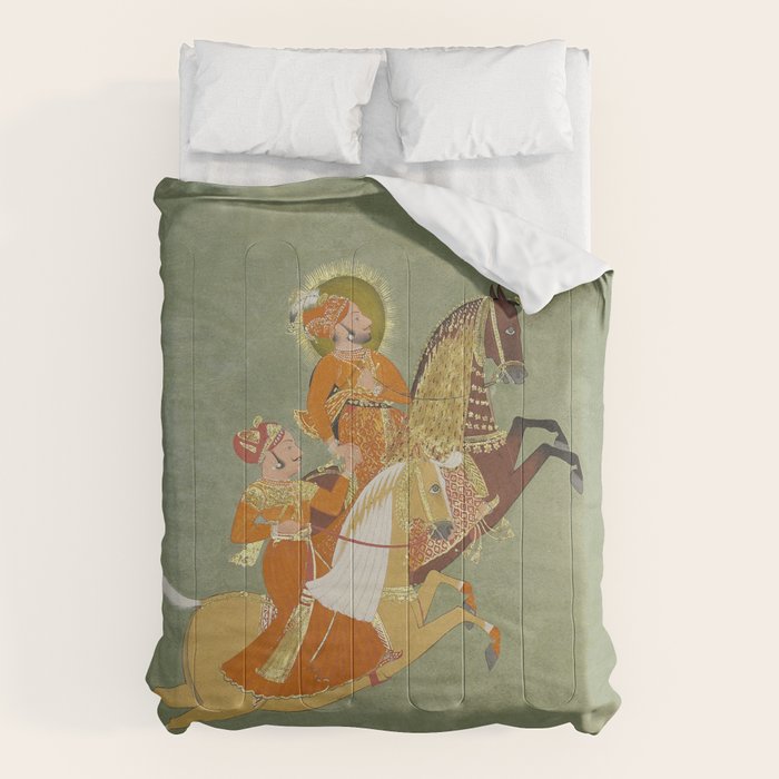 MAHARANA ARI SINGH OF MEWAR RIDING WITH A COMPANION BY THE ARTIST JUGARSI, MEWAR, RAJASTHAN 1765-66  Comforter Gallery Image 6