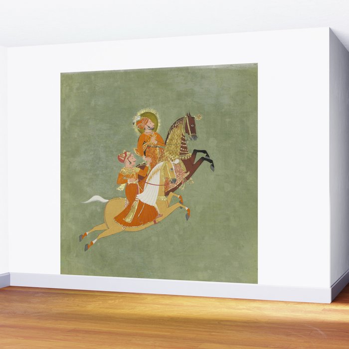 MAHARANA ARI SINGH OF MEWAR RIDING WITH A COMPANION BY THE ARTIST JUGARSI, MEWAR, RAJASTHAN 1765-66  Wall Mural Gallery Image 2