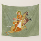 MAHARANA ARI SINGH OF MEWAR RIDING WITH A COMPANION BY THE ARTIST JUGARSI, MEWAR, RAJASTHAN 1765-66  Wall Tapestry Gallery Image 4