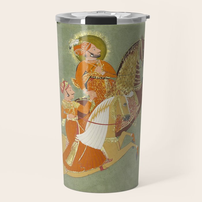 MAHARANA ARI SINGH OF MEWAR RIDING WITH A COMPANION BY THE ARTIST JUGARSI, MEWAR, RAJASTHAN 1765-66  Travel Mug Gallery Image 1