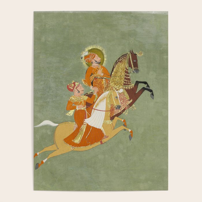 MAHARANA ARI SINGH OF MEWAR RIDING WITH A COMPANION BY THE ARTIST JUGARSI, MEWAR, RAJASTHAN 1765-66  Poster Gallery Image 4