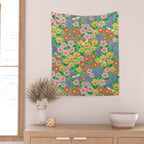 Bright Colorful Floral Meadow with Bees Wall Tapestry Gallery Image 2