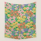 Bright Colorful Floral Meadow with Bees Wall Tapestry Gallery Image 4