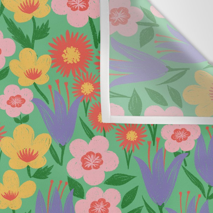 Bright Colorful Floral Meadow with Bees Wall Tapestry Gallery Image 3