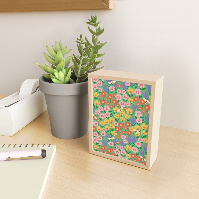 Bright Colorful Floral Meadow with Bees Mini Art Print Gallery Image 2