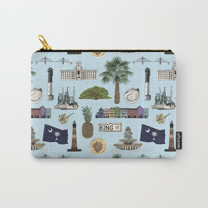 Charleston South Carolina Pattern - Blue Carry All Pouch Gallery Image 1