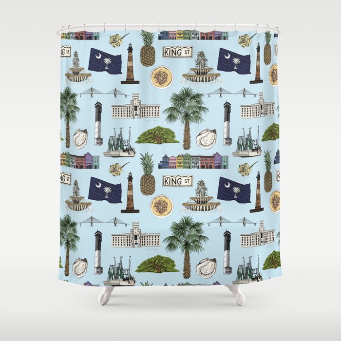 Charleston South Carolina Pattern - Blue Shower Curtain Gallery Image 1