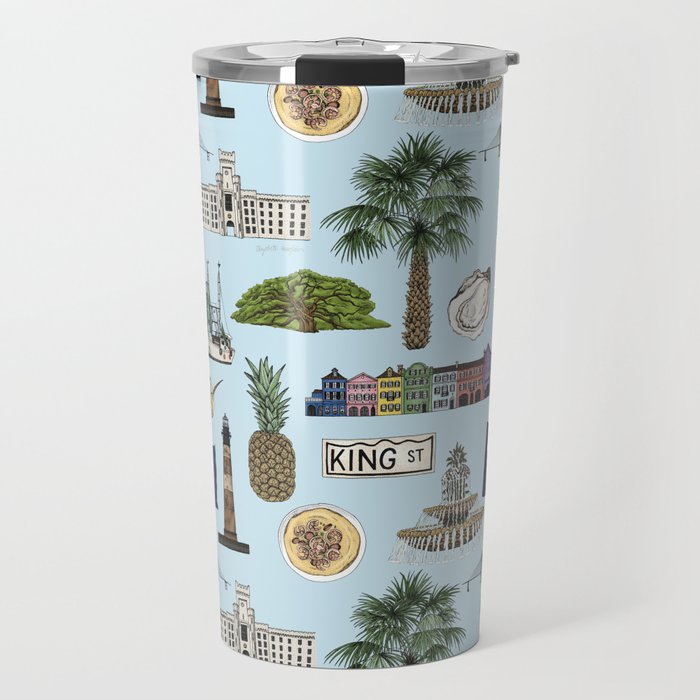 Charleston South Carolina Pattern - Blue Travel Mug Gallery Image 1