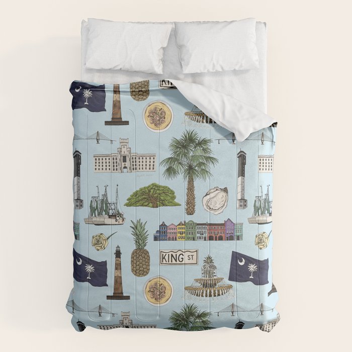 Charleston South Carolina Pattern - Blue Comforter Gallery Image 1
