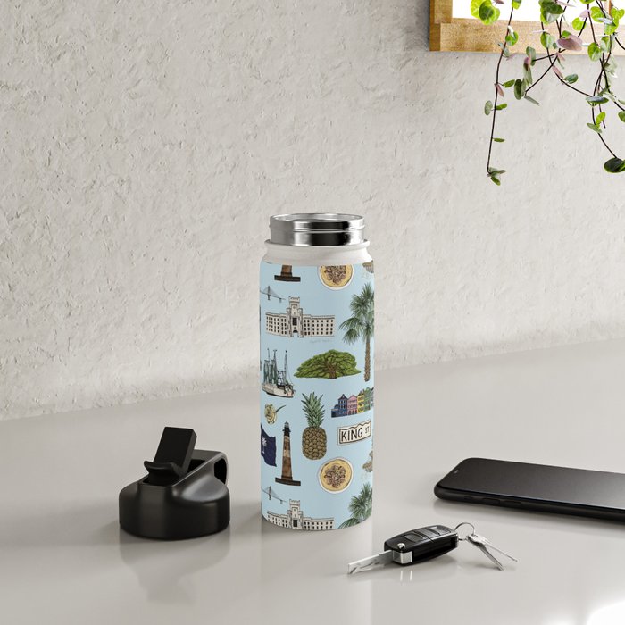 Charleston South Carolina Pattern - Blue Water Bottle Gallery Image 4