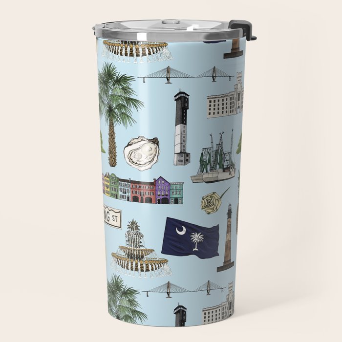 Charleston South Carolina Pattern - Blue Travel Mug Gallery Image 2