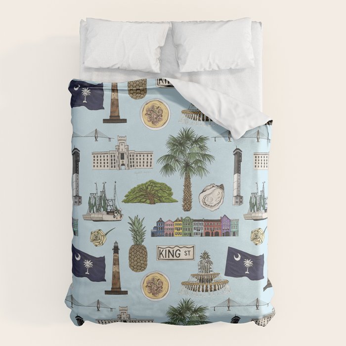 Charleston South Carolina Pattern - Blue Duvet Cover Gallery Image 6