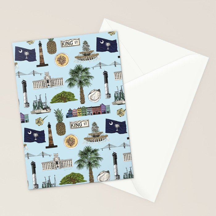 Charleston South Carolina Pattern - Blue Stationery Card Gallery Image 2
