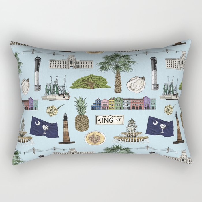 Charleston South Carolina Pattern - Blue Rectangular Pillow Gallery Image 1