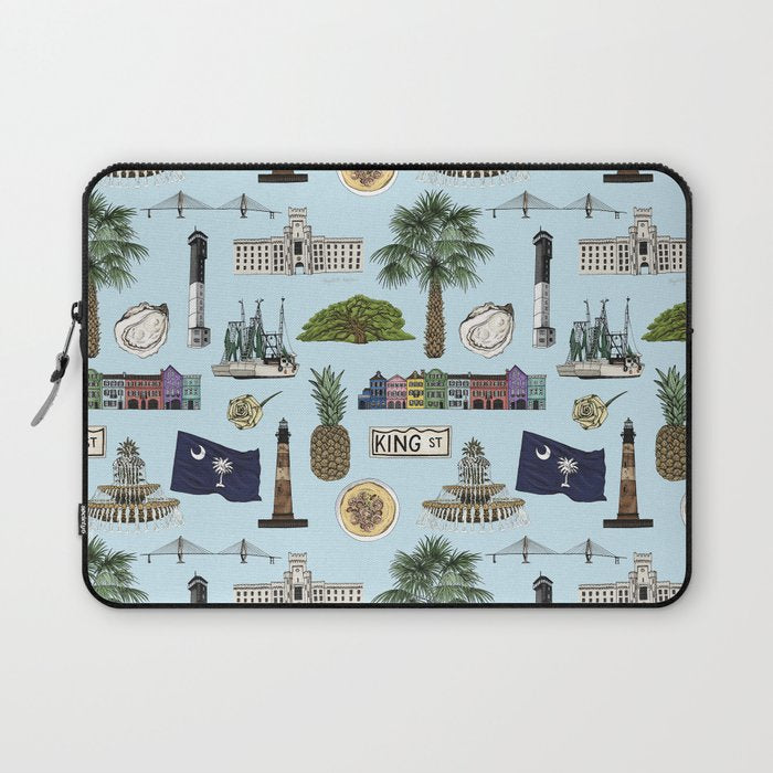 Charleston South Carolina Pattern - Blue Laptop Sleeve Gallery Image 1