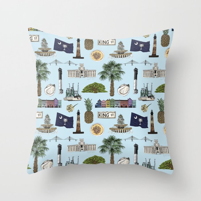 Charleston South Carolina Pattern - Blue Throw Pillow Gallery Image 1